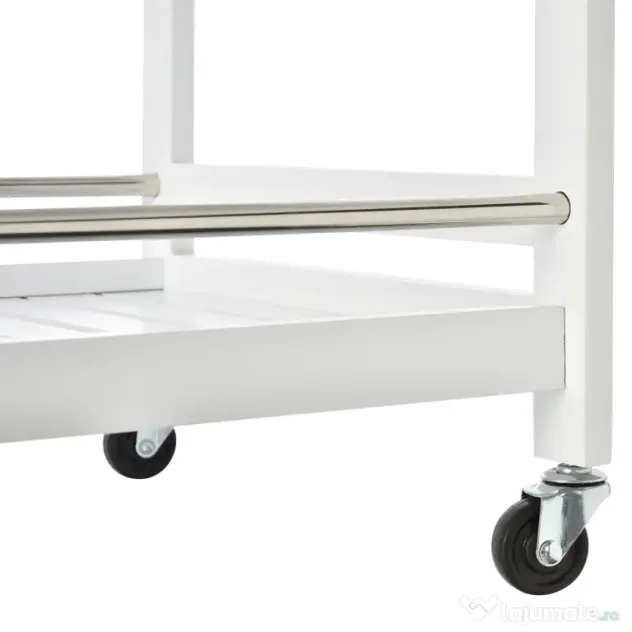 HOMCOM Cărucior de Bucătărie Alb, Lemn și Oțel Inox, 3 Etajere, 4 Roți, Design Modern și Funcțional | Aosom Romania