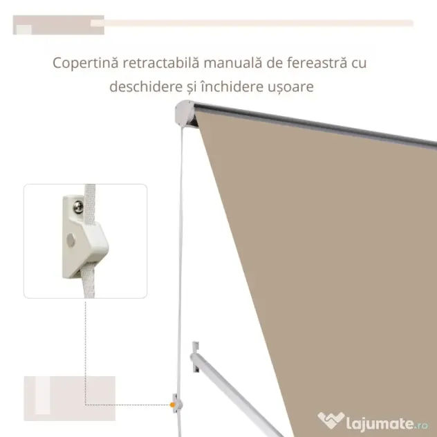 Outsunny Perdea de Soare Rulanta de Perete Bej, 180x70cm | Aosom Romania