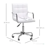 Homcom Scaun Birou Alb – Captusit, Reglabil & Mobil pe Roti 