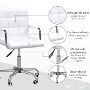 Homcom Scaun Birou Alb – Captusit, Reglabil & Mobil pe Roti 