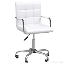 HOMCOM Scaun de Birou din Piele PU cu 5 Rotile Pivotante, Capitonaj și Înălțime Reglabilă, 52,5x54x84-99 cm, Alb | Aosom Romania