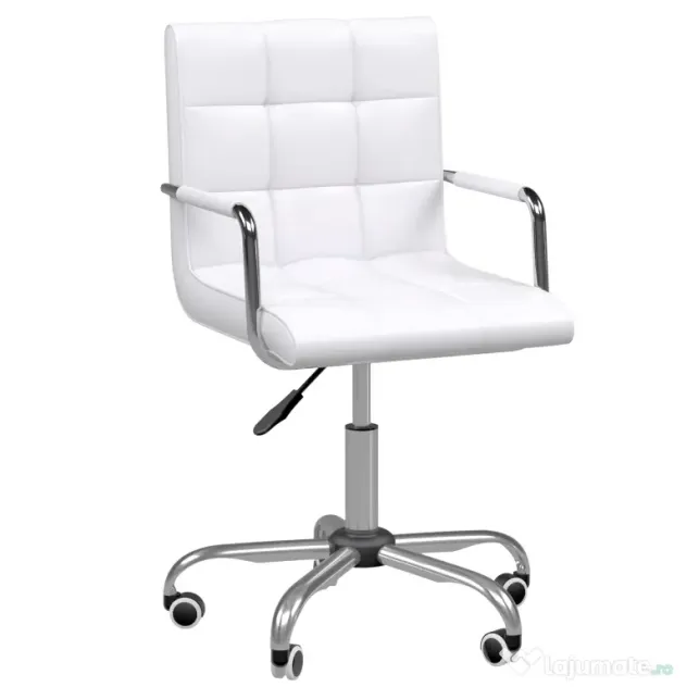 HOMCOM Scaun de Birou din Piele PU cu 5 Rotile Pivotante, Capitonaj și Înălțime Reglabilă, 52,5x54x84-99 cm, Alb | Aosom Romania