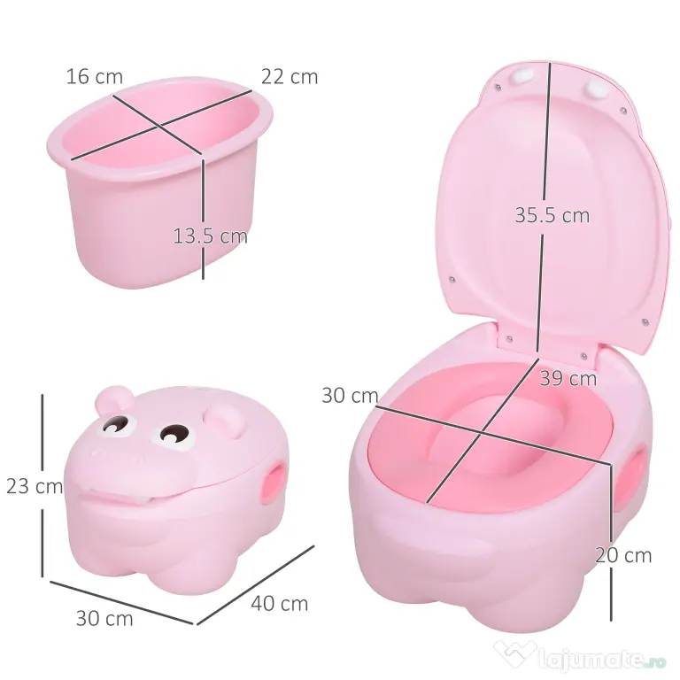 HOMCOM Olita pentru Copii de la 6 Luni Antialunecare Hipopotam Roz 40 x 30 x 23cm | Aosom Romania