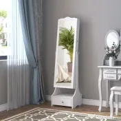 HOMCOM Dulap pentru Bijuterii cu Oglindă, Spațiu Generos de Depozitare, 45x36x150 cm | Aosom Romania
