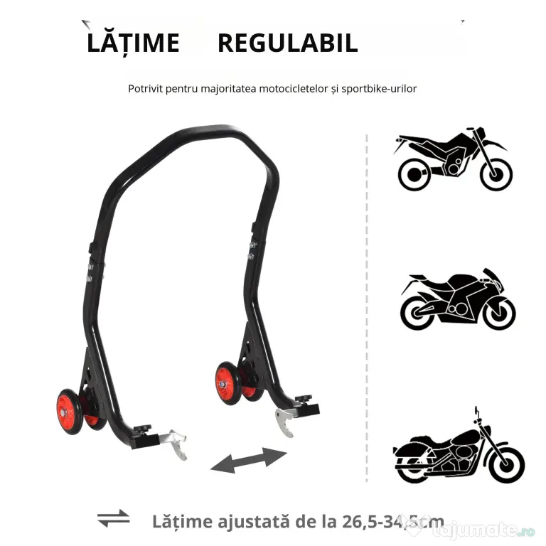 DURHAND Stender spate Universal de Ridicare pentru Motociclete pana la 200 kg, Negru
