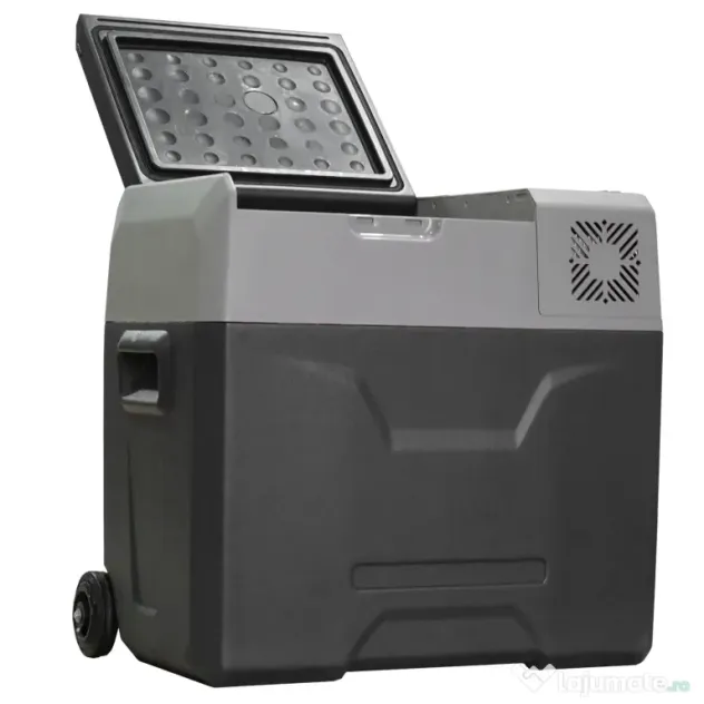 HOMCOM Frigider Auto de 50L cu Panou Touch, Mâner și 2 Roți, 58.6x37.8x54.5 cm, Gri | Aosom Romania