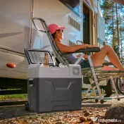 HOMCOM Frigider Auto de 50L cu Panou Touch, Mâner și 2 Roți, 58.6x37.8x54.5 cm, Gri | Aosom Romania