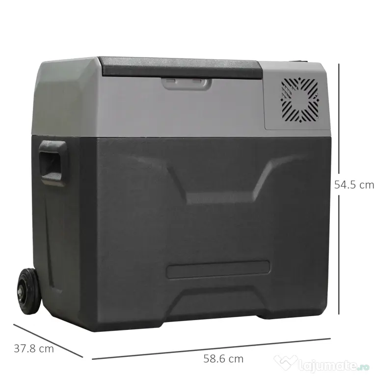 HOMCOM Frigider Auto de 50L cu Panou Touch, Mâner și 2 Roți, 58.6x37.8x54.5 cm, Gri | Aosom Romania