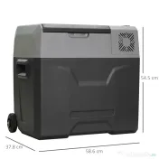 HOMCOM Frigider Auto de 50L cu Panou Touch, Mâner și 2 Roți, 58.6x37.8x54.5 cm, Gri | Aosom Romania