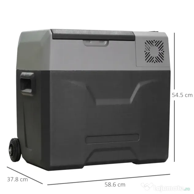 HOMCOM Frigider Auto de 50L cu Panou Touch, Mâner și 2 Roți, 58.6x37.8x54.5 cm, Gri | Aosom Romania