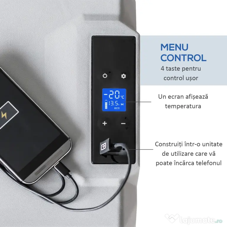 HOMCOM Frigider Auto de 50L cu Panou Touch, Mâner și 2 Roți, 58.6x37.8x54.5 cm, Gri | Aosom Romania