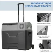 HOMCOM Frigider Auto de 50L cu Panou Touch, Mâner și 2 Roți, 58.6x37.8x54.5 cm, Gri | Aosom Romania