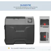 HOMCOM Frigider Auto de 50L cu Panou Touch, Mâner și 2 Roți, 58.6x37.8x54.5 cm, Gri | Aosom Romania