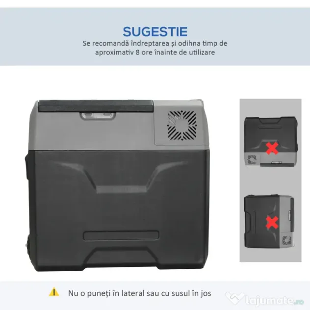 HOMCOM Frigider Auto de 50L cu Panou Touch, Mâner și 2 Roți, 58.6x37.8x54.5 cm, Gri | Aosom Romania