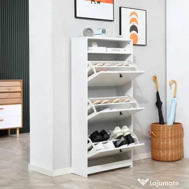 HOMCOM dulap pantofi, 3 compartimente, 60×24×132cm, alb | AOSOM RO