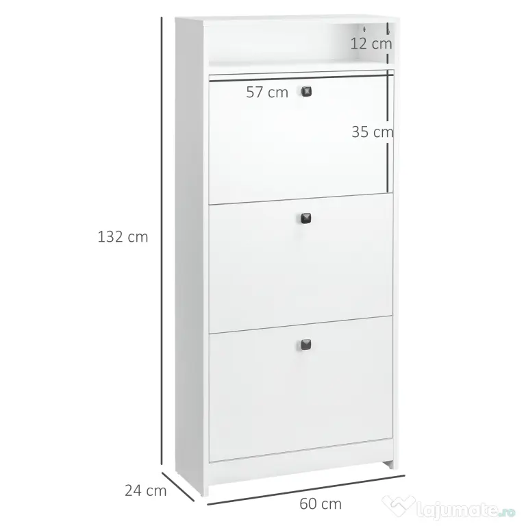 HOMCOM dulap pantofi, 3 compartimente, 60×24×132cm, alb | AOSOM RO