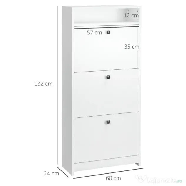 HOMCOM dulap pantofi, 3 compartimente, 60×24×132cm, alb | AOSOM RO