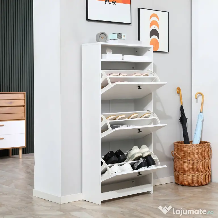 HOMCOM dulap pantofi, 3 compartimente, 60×24×132cm, alb | AOSOM RO