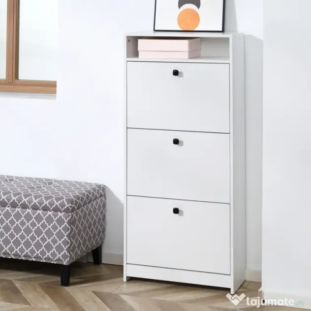 HOMCOM dulap pantofi, 3 compartimente, 60×24×132cm, alb | AOSOM RO