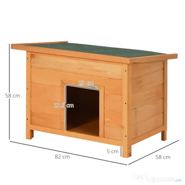 PawHut Cușcă pentru Câini Impermeabilă pentru Extern din Lemn de Brad, 82x58x58cm | Aosom Romania
