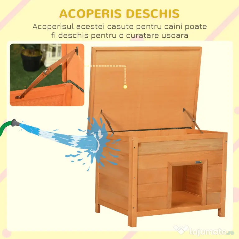 PawHut Cușcă pentru Câini Impermeabilă pentru Extern din Lemn de Brad, 82x58x58cm | Aosom Romania