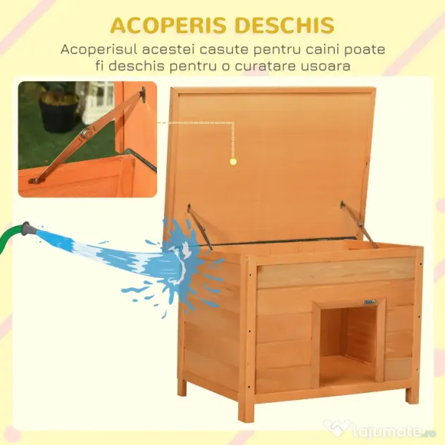 PawHut Cușcă pentru Câini Impermeabilă pentru Extern din Lemn de Brad, 82x58x58cm | Aosom Romania