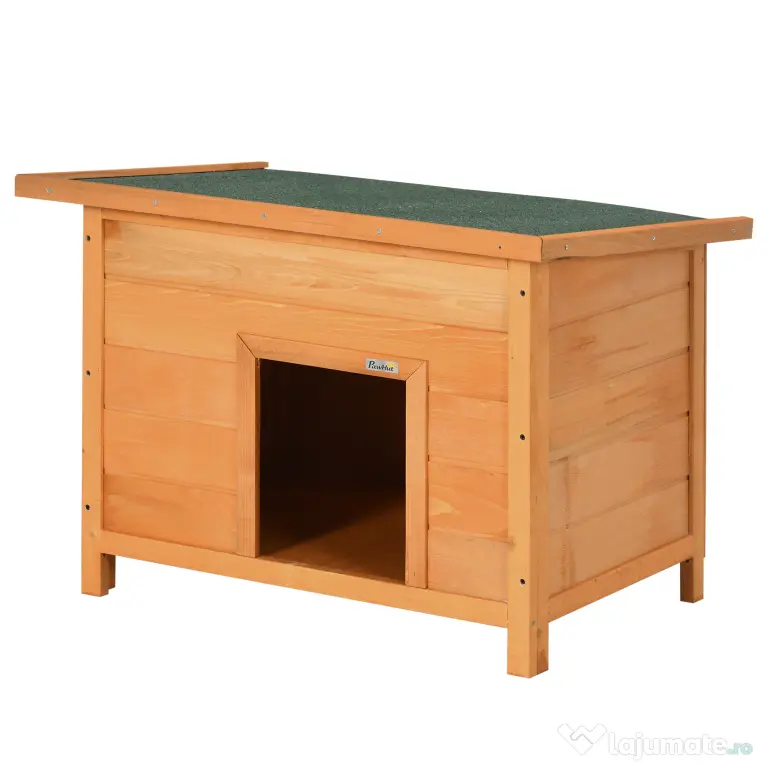 PawHut Cușcă pentru Câini Impermeabilă pentru Extern din Lemn de Brad, 82x58x58cm | Aosom Romania