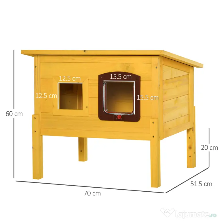 PawHut Cușcă pentru Animale Domestice din Lemn de Brad, 70x51.5x60cm | Aosom Romania