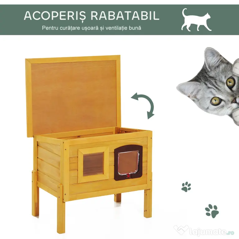 PawHut Cușcă pentru Animale Domestice din Lemn de Brad, 70x51.5x60cm | Aosom Romania