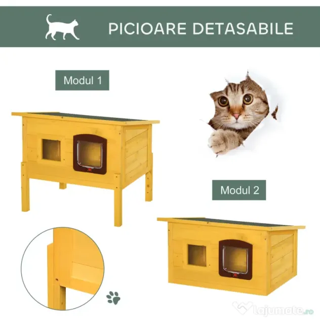 PawHut Cușcă pentru Animale Domestice din Lemn de Brad, 70x51.5x60cm | Aosom Romania