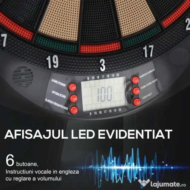 HOMCOM Țintă Electronică Darts, 6 Săgeți, Panou Scor Digital, 44x39.5x2.2cm, Negru, pentru Divertisment Acasă | Aosom Romania