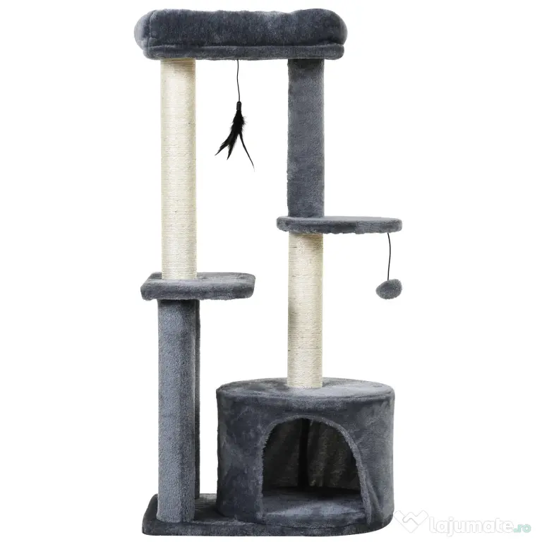 Ansamblu Multinivel PawHut pentru Pisici, Stâlpi de Zgâriat în Sisal, Material Ecologic, 147cm | Aosom Romania