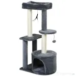 PawHut Stlapi de zgariat cu Pat Suport de catarat si 2 blaturi Alb si Gri 61x41x147cm
