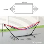Outsunny Hamac cu Suport 310x117cm pentru Camping cu Înălțime Reglabilă și Geantă de Transport, Capacitate 120 kg, Dungi Portocaliu și Roșu