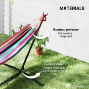 Outsunny Hamac cu Suport 310x117cm pentru Camping cu Înălțime Reglabilă și Geantă de Transport, Capacitate 120 kg, Dungi Portocaliu și Roșu