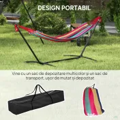 Outsunny Hamac cu Suport 310x117cm pentru Camping cu Înălțime Reglabilă și Geantă de Transport, Capacitate 120 kg, Dungi Portocaliu și Roșu
