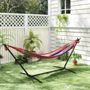 Outsunny Hamac cu Suport 310x117cm pentru Camping cu Înălțime Reglabilă și Geantă de Transport, Capacitate 120 kg, Dungi Portocaliu și Roșu