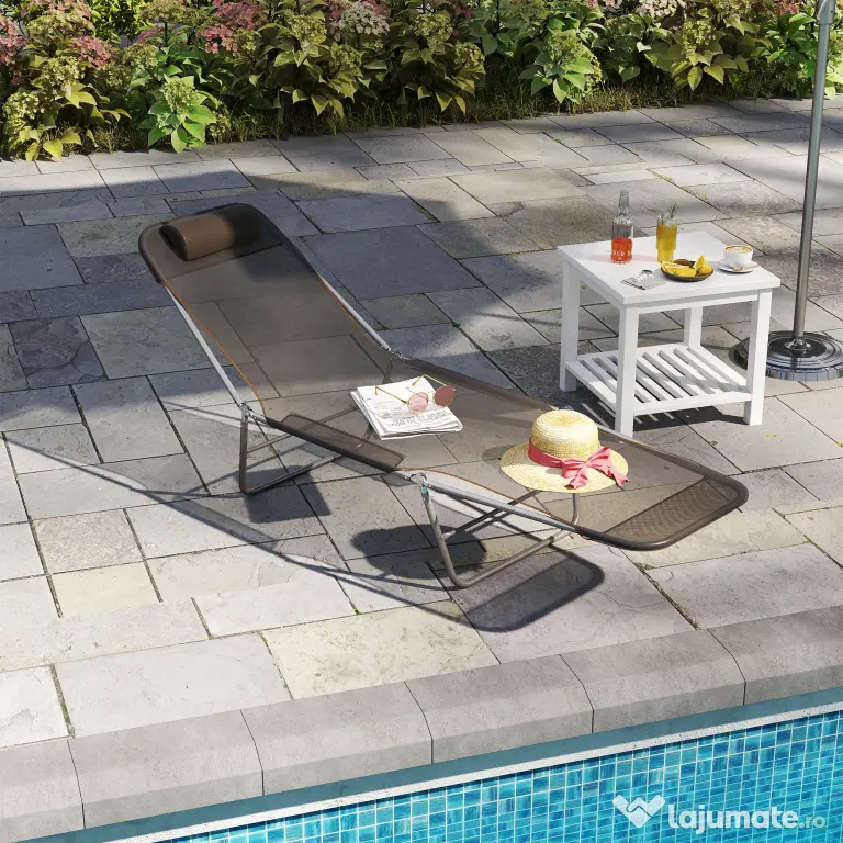 Outsunny Sezlong de Grădină Reglabil, Confortabil, din Textilena, Culoare Cafea, 182x56x28cm | Aosom Romania