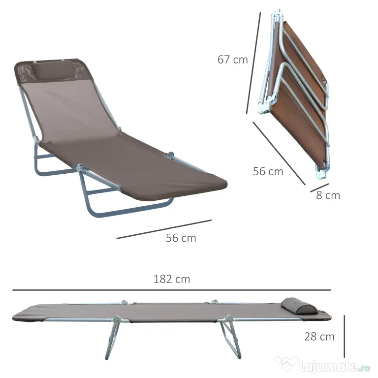 Outsunny Sezlong de Grădină Reglabil, Confortabil, din Textilena, Culoare Cafea, 182x56x28cm | Aosom Romania