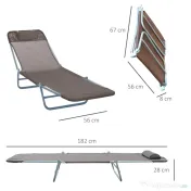 Outsunny Sezlong de Grădină Reglabil, Confortabil, din Textilena, Culoare Cafea, 182x56x28cm | Aosom Romania 