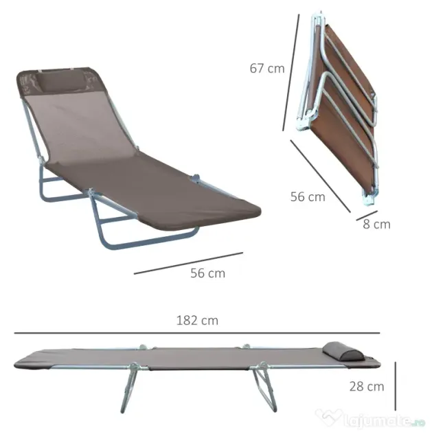 Outsunny Sezlong de Grădină Reglabil, Confortabil, din Textilena, Culoare Cafea, 182x56x28cm | Aosom Romania