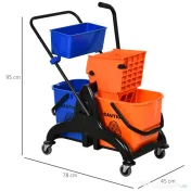 HOMCOM Cărucior Profesional de Curățenie cu 2 Găleți de 26L, Cărucior cu Presă, Mâner și 4 Roți Universale, pentru Hotel, Casă, Birou, 78x45x95 cm, Portocaliu și Albastru | Aosom Romania 