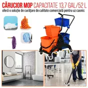 HOMCOM Cărucior Profesional de Curățenie cu 2 Găleți de 26L, Cărucior cu Presă, Mâner și 4 Roți Universale, pentru Hotel, Casă, Birou, 78x45x95 cm, Portocaliu și Albastru | Aosom Romania 