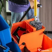 HOMCOM Cărucior Profesional de Curățenie cu 2 Găleți de 26L, Cărucior cu Presă, Mâner și 4 Roți Universale, pentru Hotel, Casă, Birou, 78x45x95 cm, Portocaliu și Albastru | Aosom Romania 