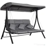Outsunny Balansoar cu 3 Scaune din Material Textil cu Perne si Acoperis Reglabil, Gri, 200x115x168 cm