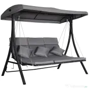 Outsunny Balansoar cu 3 Scaune din Material Textil cu Perne si Acoperis Reglabil, Gri, 200x115x168 cm 