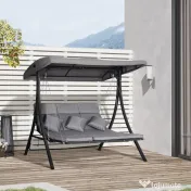 Outsunny Balansoar cu 3 Scaune din Material Textil cu Perne si Acoperis Reglabil, Gri, 200x115x168 cm 
