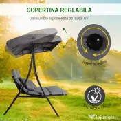 Outsunny Balansoar cu 3 Scaune din Material Textil cu Perne si Acoperis Reglabil, Gri, 200x115x168 cm 