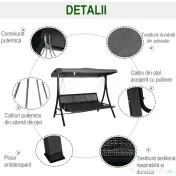 Outsunny Balansoar cu 3 Scaune din Material Textil cu Perne si Acoperis Reglabil, Gri, 200x115x168 cm 