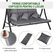 Outsunny Balansoar cu 3 Scaune din Material Textil cu Perne si Acoperis Reglabil, Gri, 200x115x168 cm 